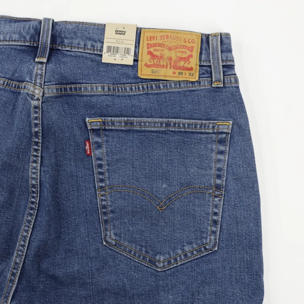 Levi's 505 Men's Regular Fit‎ Stretch Denim Straight Jeans Blue Size W36 L32